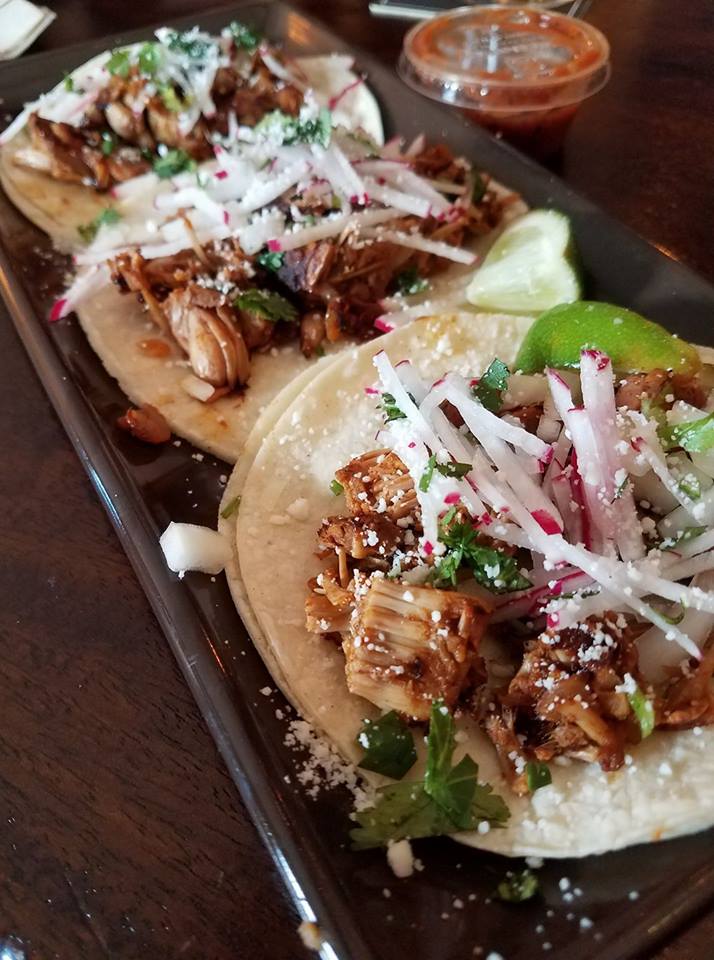 ancho-chile braised vegan Jackfruit Yaca Tacos from Brewers Row, Tacoma