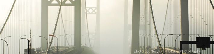Tacoma Narrows Bridge with fog